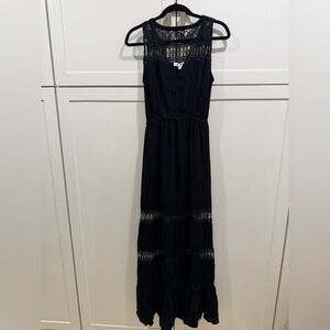 BB Dakota Black Crochet-Trim Maxi Dress